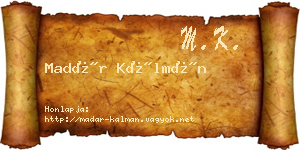 Madár Kálmán névjegykártya